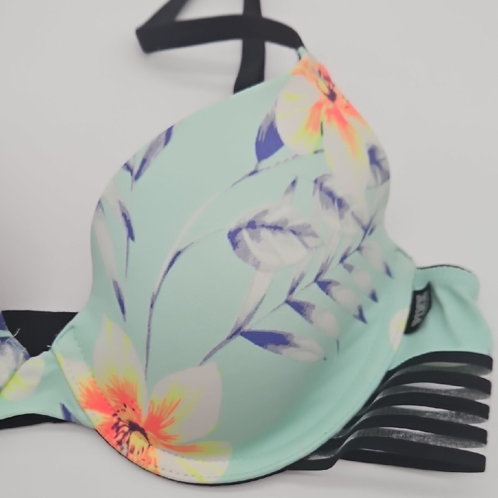 Victoria's Secret Mint Floral Bra with Black Straps Wear Everywhere T-shirt - Picture 4 of 11